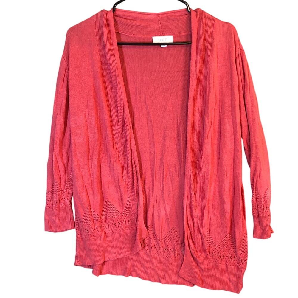 LOFT Outlet Womens Sweater Coral Pink Open Front Sheer Cardigan Medium
